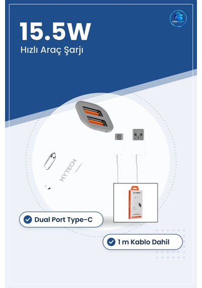 Type-c Araç Şarj Cihazı Çakmaklık Dual Port 15.5w 3a Hızlı Kablol