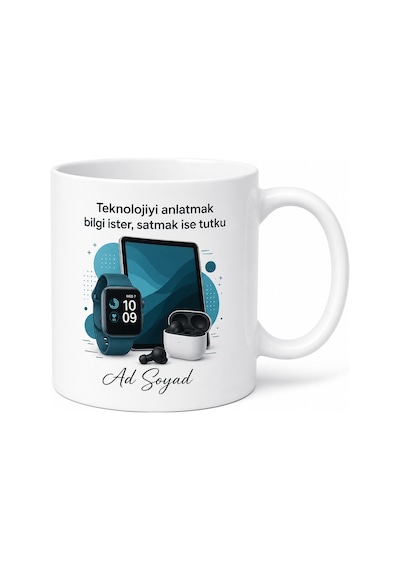 Teknoloji Mağazası Satış Danışmanı Gadget Satış İkna Temalı Kupa Bardak Hediye Beyaz / Çok Renkli