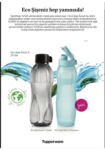 Eco Slim 1 Litre Şişe Matara Ve 1 Litre Çevir Kapak Şişe Matara Siyah-okyanus