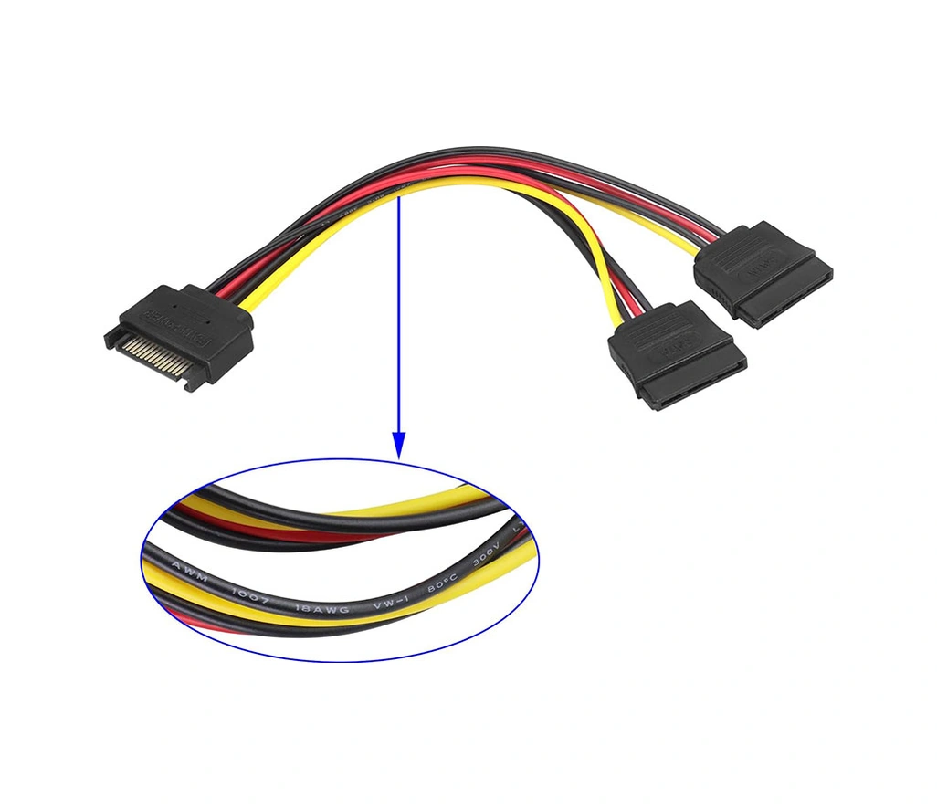15 Pin Sata Erkek Power To 2x 15 Pin Sata Dişi Y Power Kablo 30 Cm