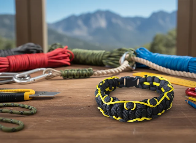 Siyah & Sarı Kenar Örgü Paracord Bileklik Sarı - Siyah