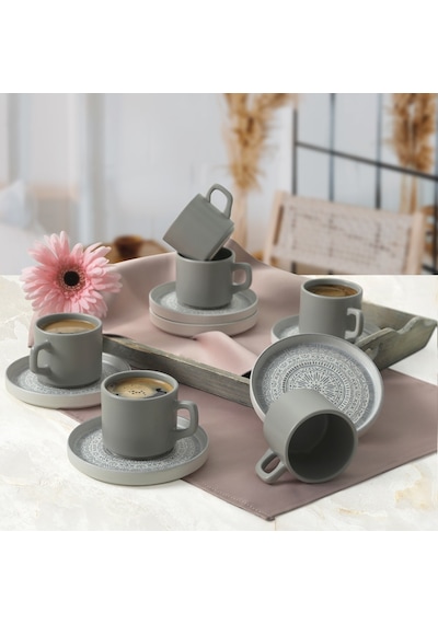 Keramika Stone Stackable Çay Takımı 12 Parça 6 Kişilik 21426 Gri