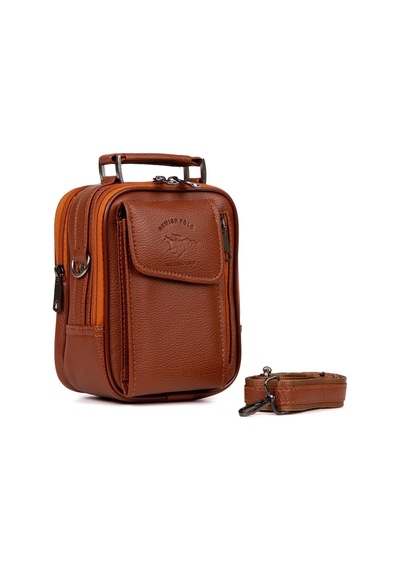 Newish Polo Erkek Deri Çelik Kasalı Kapaklı Omuz Ve El Çantası 15x19cm New189 - Taba