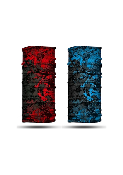 Dair Kırmızı Turkuaz Desenli 2'li Set Boyunluk Bandana Outdoor Balaklava Yüz Maskesi Kafa Bandı