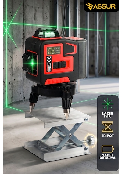 Assur Asr910 360 12 Köşe Su Terazili Lazer Metre Hizalama Kırmız