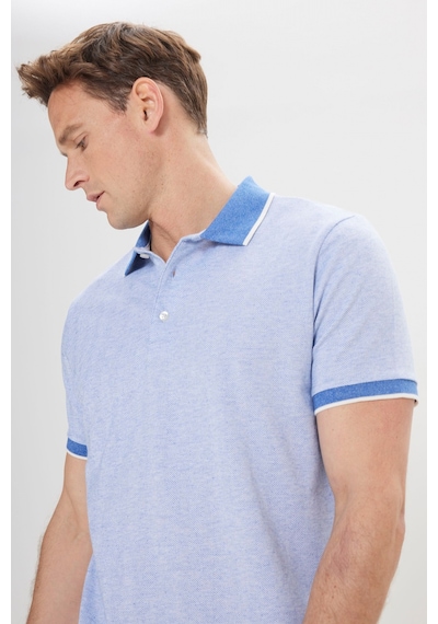 AC&Co / Altınyıldız Classics  Erkek Mavı Slim Fit Dar Kesim Pamuklu Jakarlı Polo Yaka Tişört Mavı