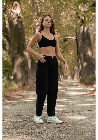 Verdeblanco Kumaş Pile Detaylı Şalvar Pantolon  Siyah