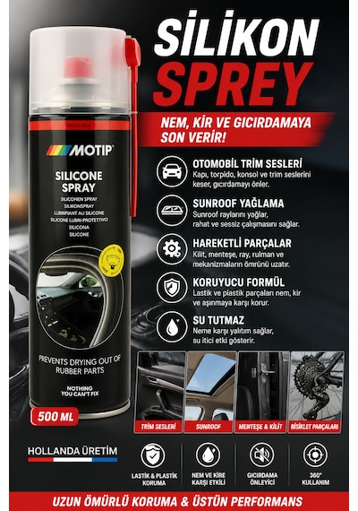Silikon Spreyi Nem Kir Ve Gıcırdamaya Son Verir Otomobil Trim Sesi-sunroof Yağlama 500 Ml
