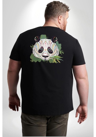 Angemiel Panda Mandala Büyük Beden Siyah Tişört Kadın Erkek Ünisex Sırt Baskılı Siyah
