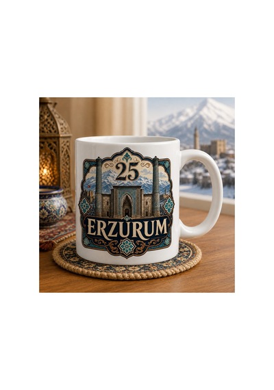 Erzurum Temalı Kupa Bardak Manzara Ve Plaka Desen 18 Beyaz Beyaz