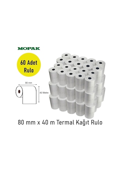 80x40 Termal Rulo Adisyon Yazarkasa Pos Fiş Bilgi 80 40 Yemek Fişi Termal Rulosu 1koli 60rulo