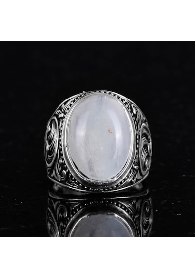 Gerçek Doğal Cabochon Akuamarin Taş Yüzük - Sakin 925k Solid Gümüş Erkek Yüzük - Şeffaflık Ve Huzur Tasarımı Gümüş