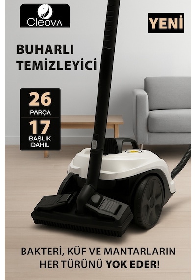 Cleova CLV-4041 2000 W Çok Fonksiyonlu 26 Parça Buharlı Temizleyici Paspas - Buharlı Temizlik Makinası