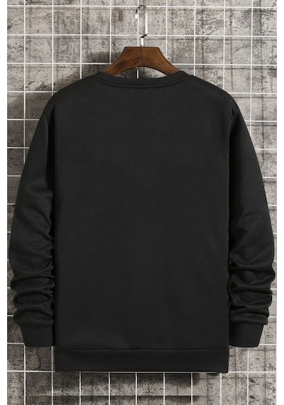 Unisex Blue Butterfly Bisiklet Yaka Sweatshirt Siyah