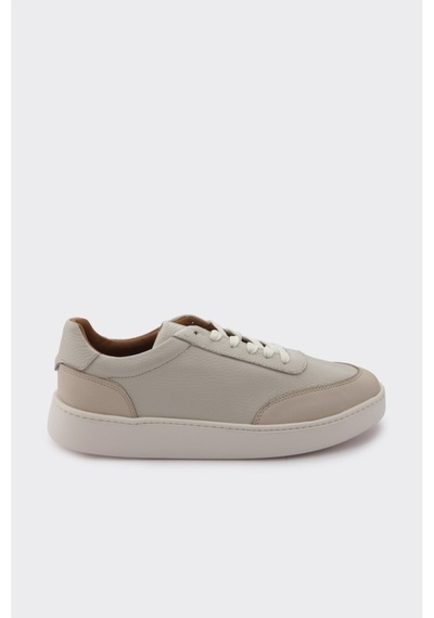 Derinet Hakiki Deri Bağcıklı Erkek Sneaker Bej Bej