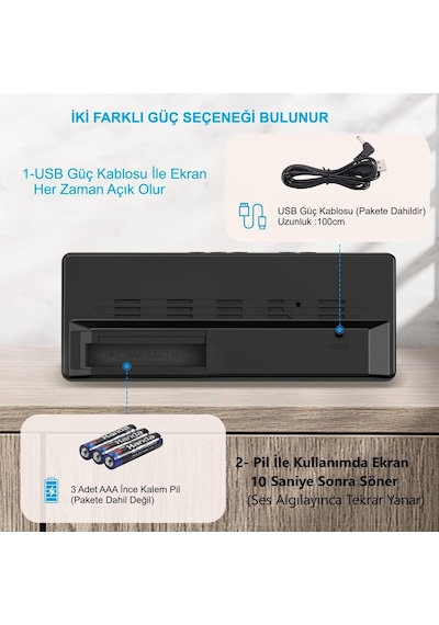 Led Ekran Usb Güç Dijital Aynalı Masa Saati Sıcaklık Alarm Takvim Siyah