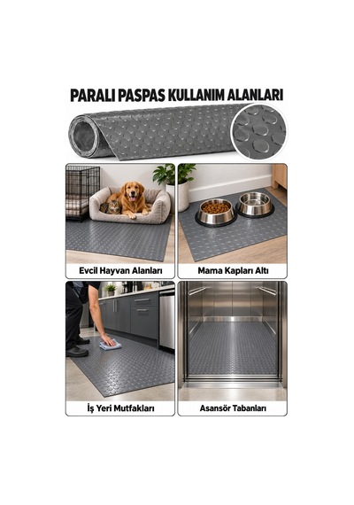Hortumtech Paralı Paspas Pvc Zemin Kaplama Garaj Depo Atölye Araç İçi Ofis 2,2 Mm - Gri 120 X 80 Cm