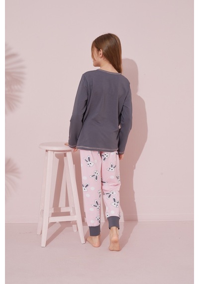 Siyah İnci Pamuklu Örme Pijama Takım 24241089 Gri