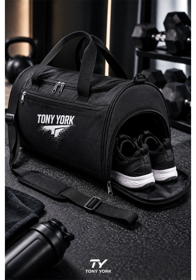 Tony York Unisex Geniş Hacimli Konfor Modeli Önü Cepli Ayakkabı Bölmeli Seyahat Antrenman Fitness Spor Çantası siyah