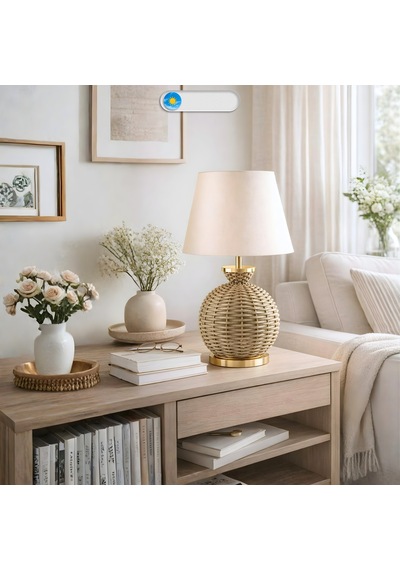 Vitar Bej Gövde Krem Başlık Dekoratif Rattan Abajur