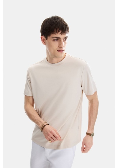 Backandbond Ekru Regular Fit Örme Bisiklet Yaka Tişört