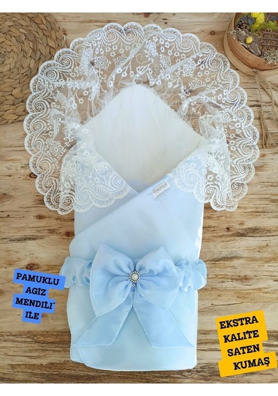 Kumru Kristal Kı Bebek Kundağı Unisex Bebek Dış Kundak Battaniyesi Hastane Çıkışı Kundak Battaniye Mavi