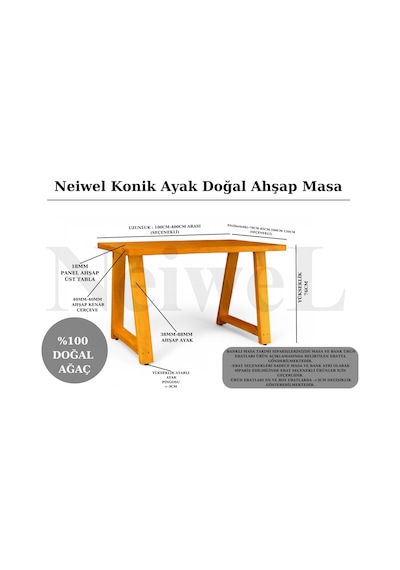 Neiwel Dore Doğal Ahşap Mutfak Ve Yemek Masası-70-120 Açık Ceviz