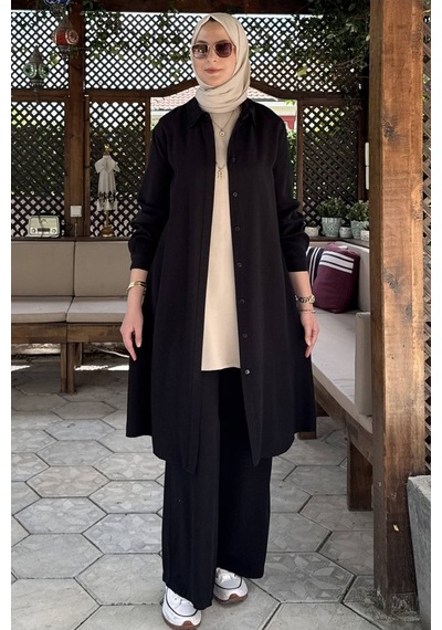 Rabia Şamlı İnci Pantolonlu Takım Siyah Normal