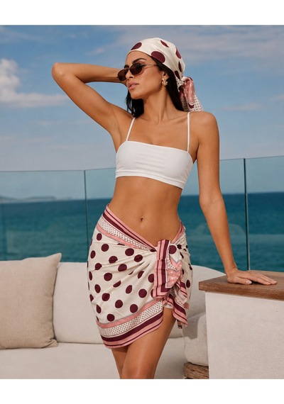 Tarzını Seç Premium Bordo Puantiye Desenli 2 Li Kısa Pareo Ve Bandana Seti 150x50 Cm / 70x70 Cm