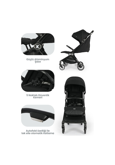 Kanz Bold Autofold Kabin Boy Bebek Arabası Ironblack