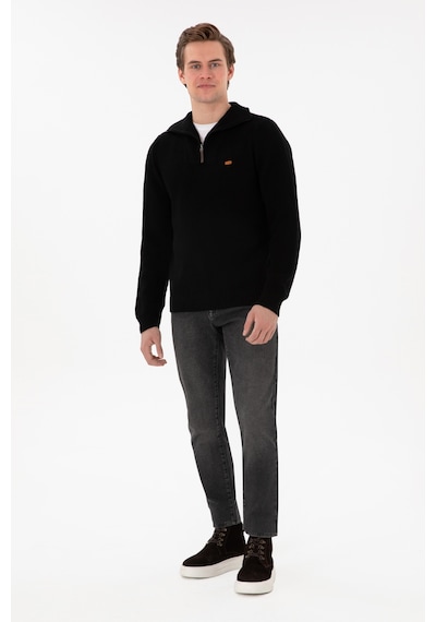 U.S. Polo Assn. Erkek Regular Fit Yarım Fermuarlı Siyah Kazak 50297047-VR046