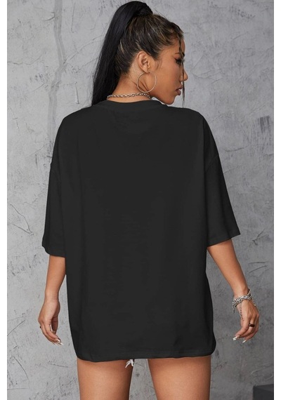 Unisex Fine Baskılı T-shirt Siyah