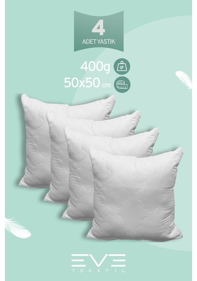 Eve Tekstil 4 Adet Diamant Plus Kare Kırlent Yıkanabilir Antialerjik Silikon Elyaf Yastık 40x40cm 400 Gr