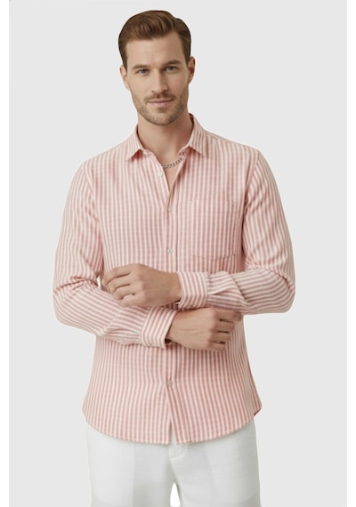 Rizzup Turuncu Slim Fit %100 Pamuk Çizgili Erkek Gömlek Cepli Yazlık Yeni Sezon Gömlek 2602627