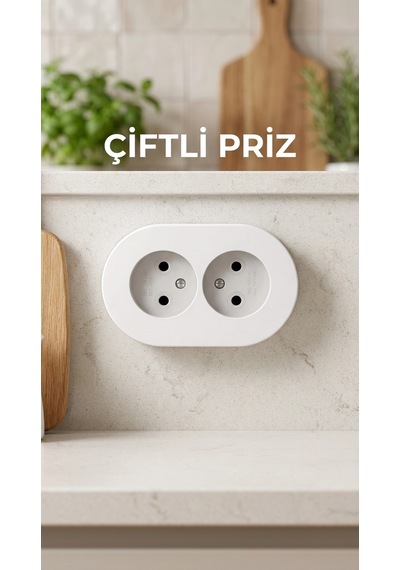 İkili Beyaz Topraklı Sıva Üstü Priz - Modern Elektrik Çiftli Priz Belirtilmemiş