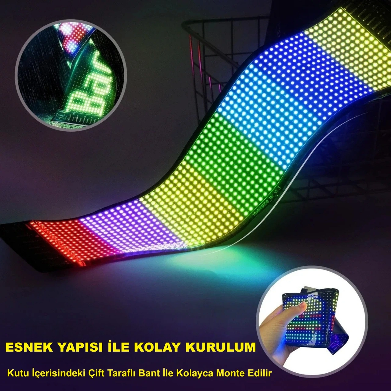 Hymark 35x10cm Programlanabilir Led Matrix Kayan Yazı 20x64 Pixel Emoji Tabela Araba Bluetooth App Kontrol