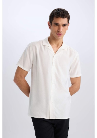 Defacto Modern Fit Yazlık Polo Yaka Basic Düz Kısa Kollu Gömlek V8406az25smwt34 Beyaz