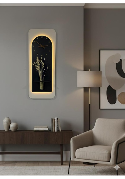 Açelya Ahşap Pilli Ledli İskandinav Tarzı Salon Duvar Rafı Modern Çiçeklik 40x100 Cm Paris Grisi - Antrasit
