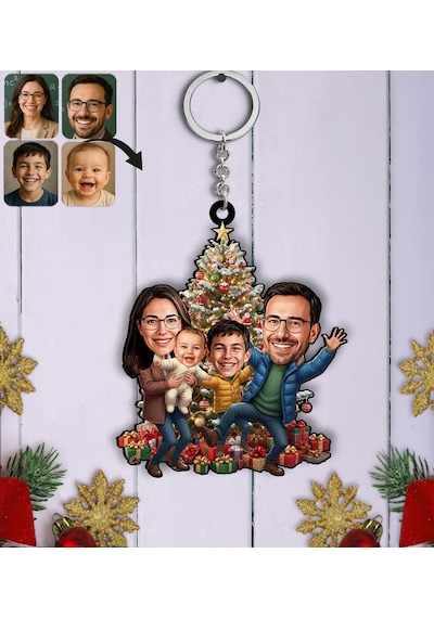 Bk Gift Kişiye Özel Aile Yılbaşı Karikatürlü Ahşap Anahtarlık -10, Yeni Yıl Hediyesi, Yılbaşı Hediyesi Kobitmeyencom35801 Bk Gift