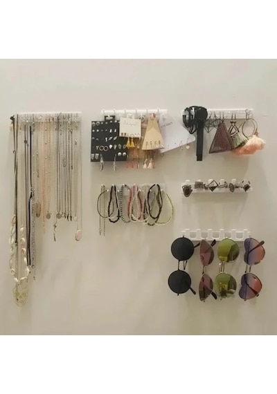 Bling Eez Takı Askısı 9 Parça Takı Aksesuar Düzenleyici Kolye Küpe Yüzük Takı Organizer Beyaz