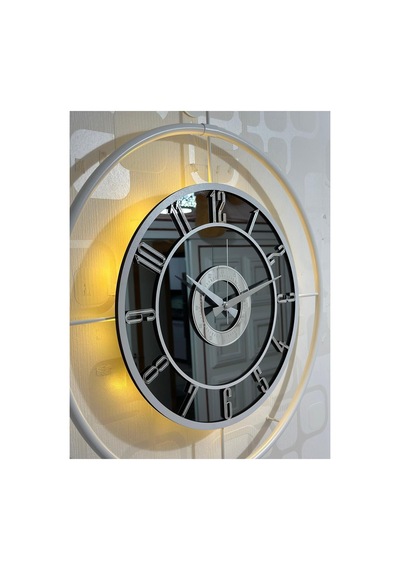 Pey Aksesuar Metal Camlı Duvar Saati 60x80 Cm Büyük Boy Işıklı Gerçek Cam Beyaz-füme-beyaz-gümüş Beyaz