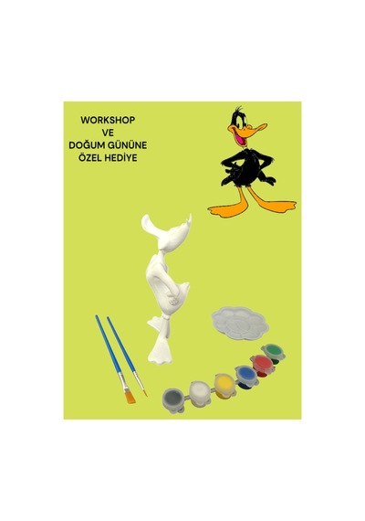 3d Daffy Duck 17 Cm Figür Boyama Seti - Kendin Boya Hobi Ve Etkinlik Seti - Akrilik Boya + 2 Fırça