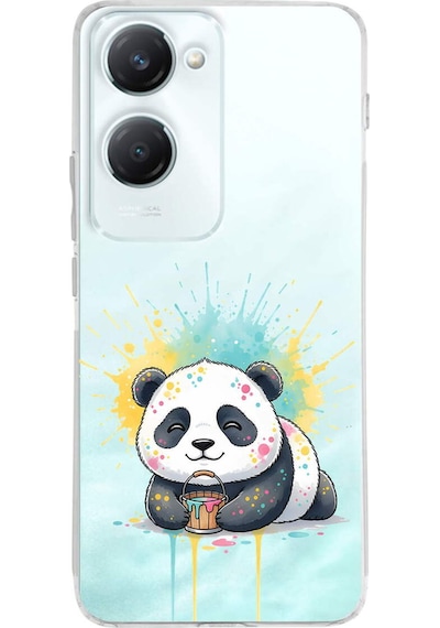 Vivo Y18 İle Uyumlu Splash Panda Tasarımlı Şeffaf Silikon Kılıf Şeffaf