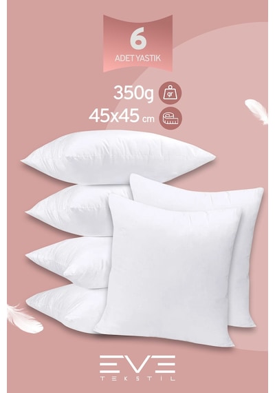 Eve Tekstil 6 Adet Throw Serisi Antialerjik %100 Silikon Elyaf Dolgulu Kırlent Iç Kare Yastık 45x45cm 350gr Beyaz