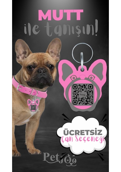 Petjoo 10.Mutt Gri-Pembe Qr'lı Köpek Künyesi