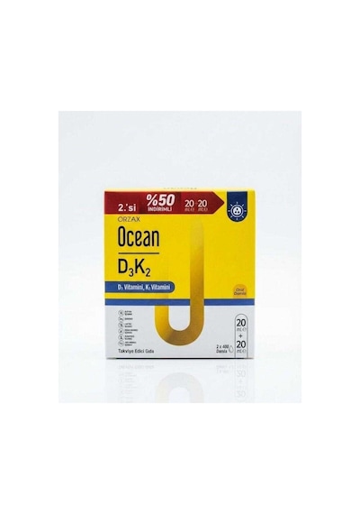 Orzax Ocean Vitamin D3 K2 Damla 20 Ml 2'li Avantaj Paket - Kombine D3 Ve K2 Vitamini İçeren Takviye Edici Gıda