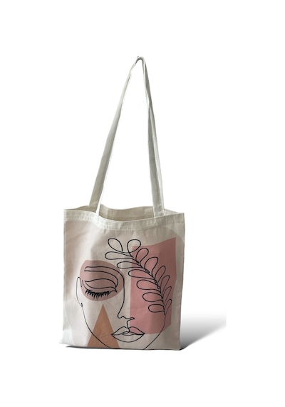 Toz Vintage Kanvas Yüz Desenli Çift Yön Desenli Bez Omuz Çanta Pembe