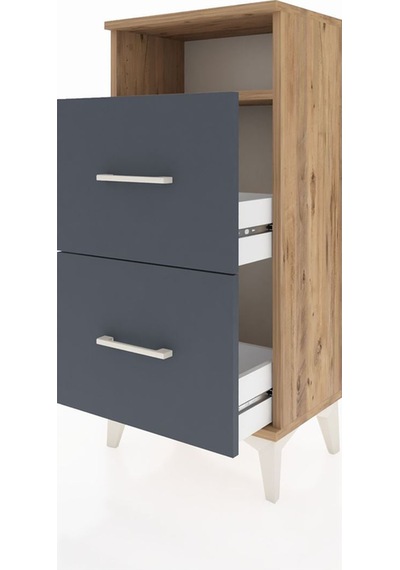 Arges Komodin Tek Raflı 2 Çekmeceli 44x30x96 Çam-antrasit Atlas Çam