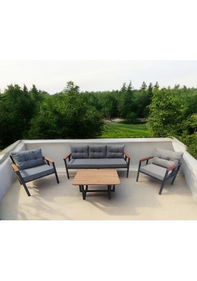 Pimango Pi Elize Bahçe Ve Balkon Mobilyası 3+1+1 Gri Sehpalı Gri