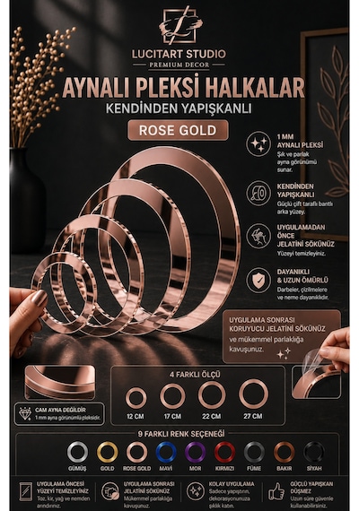 Kendinden Yapışkanlı Ayna Pleksi Halka 9 Renk Seçeneği Kapı Süsü Ve Hobi Tasarımları İçin Dekoratif Çember Rose Gold Kendinden Yapışkanlı Ayna Pleksi Halka 9 Renk Seçeneği Kapı Süsü Ve Hobi Tasarımları İçin Dekoratif Çember Rose Gold